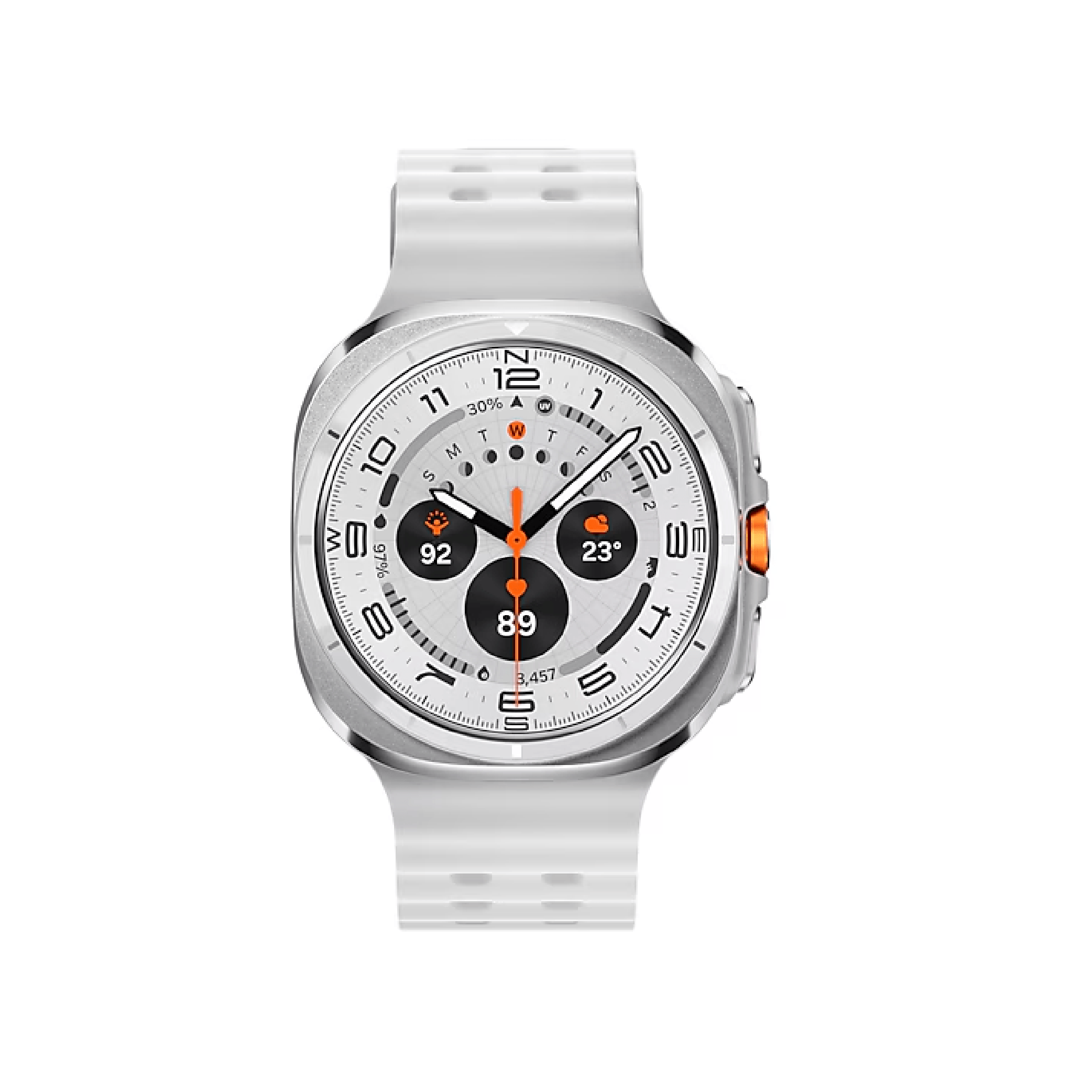 SAMSUNG L705 WATCH ULTRA 47MM 2025 TITANIUM SILVER with advanced features for adventurers, shown in a sleek design.