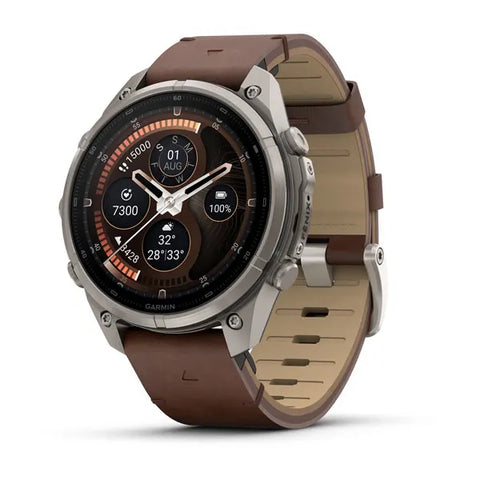 Smartwatch Garmin Fenix 9 Pro inReach 47 mm Titanio con Correa de Cuero Walnut 010-04336-40