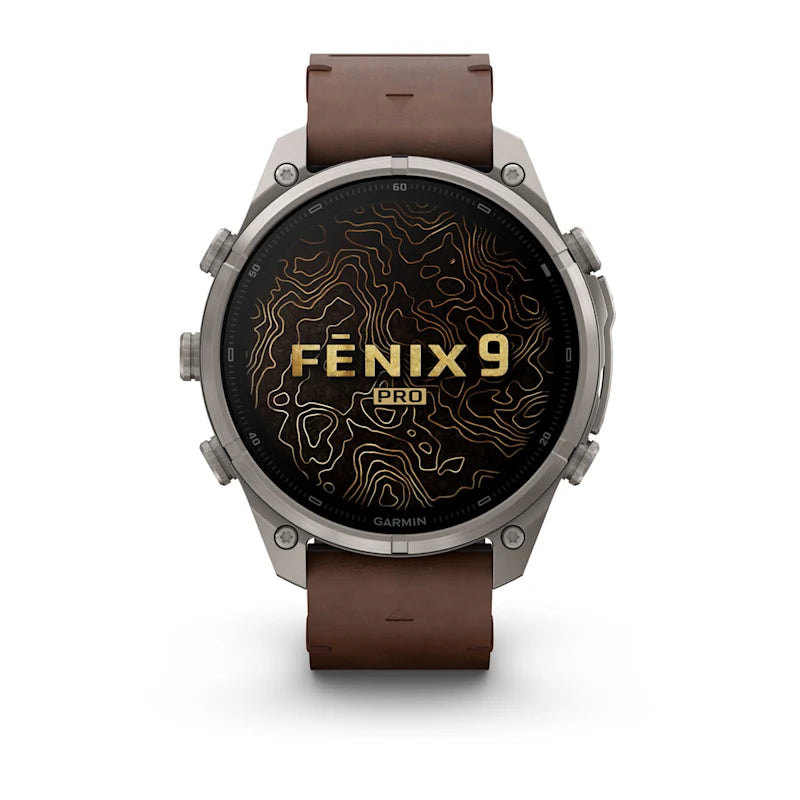 Smartwatch Garmin Fenix 9 Pro inReach 47 mm Titanio con Correa de Cuero Walnut 010-04336-40