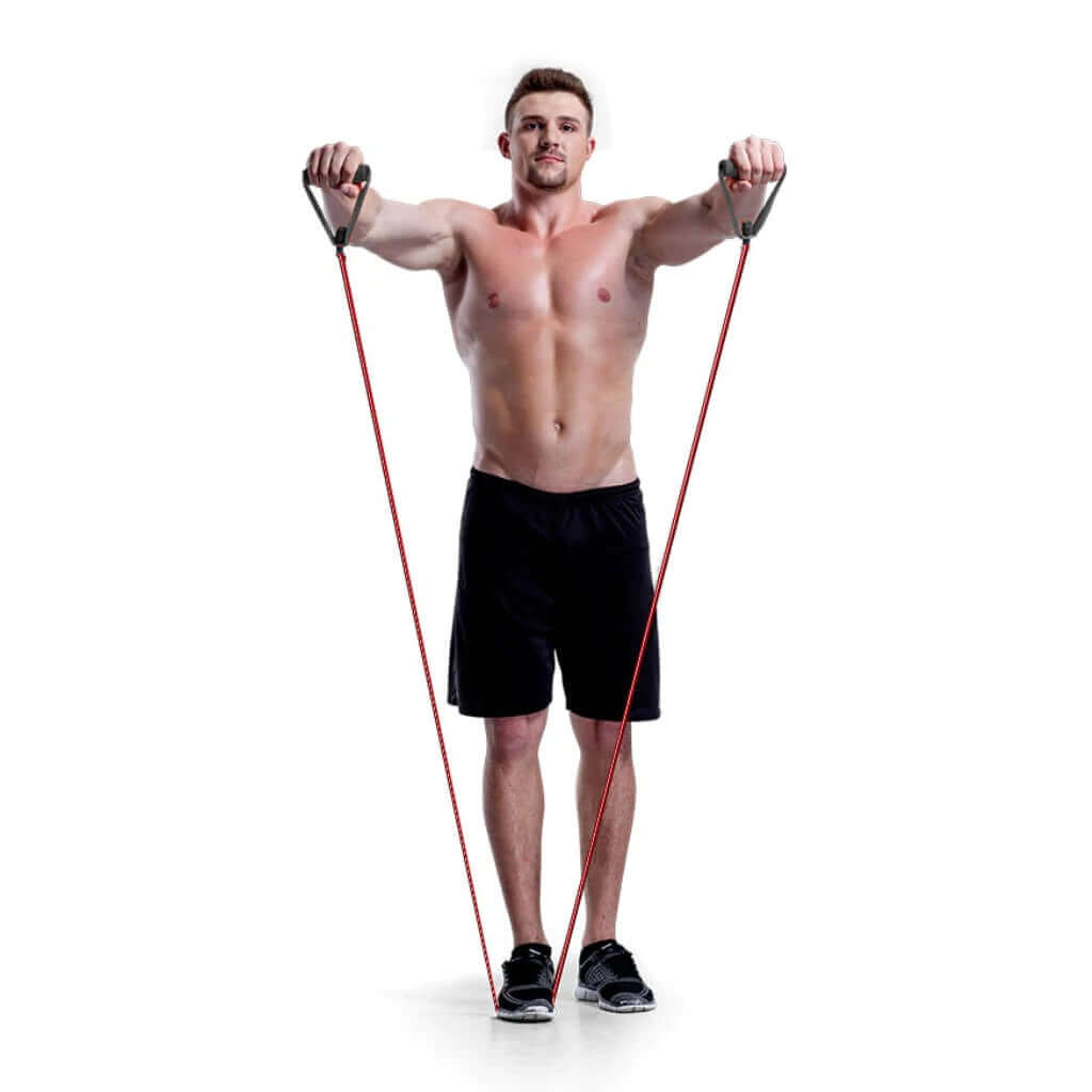 Hombre usando la banda de resistencia Stingray SFLIG-M para ejercicios de fuerza y flexibilidad.