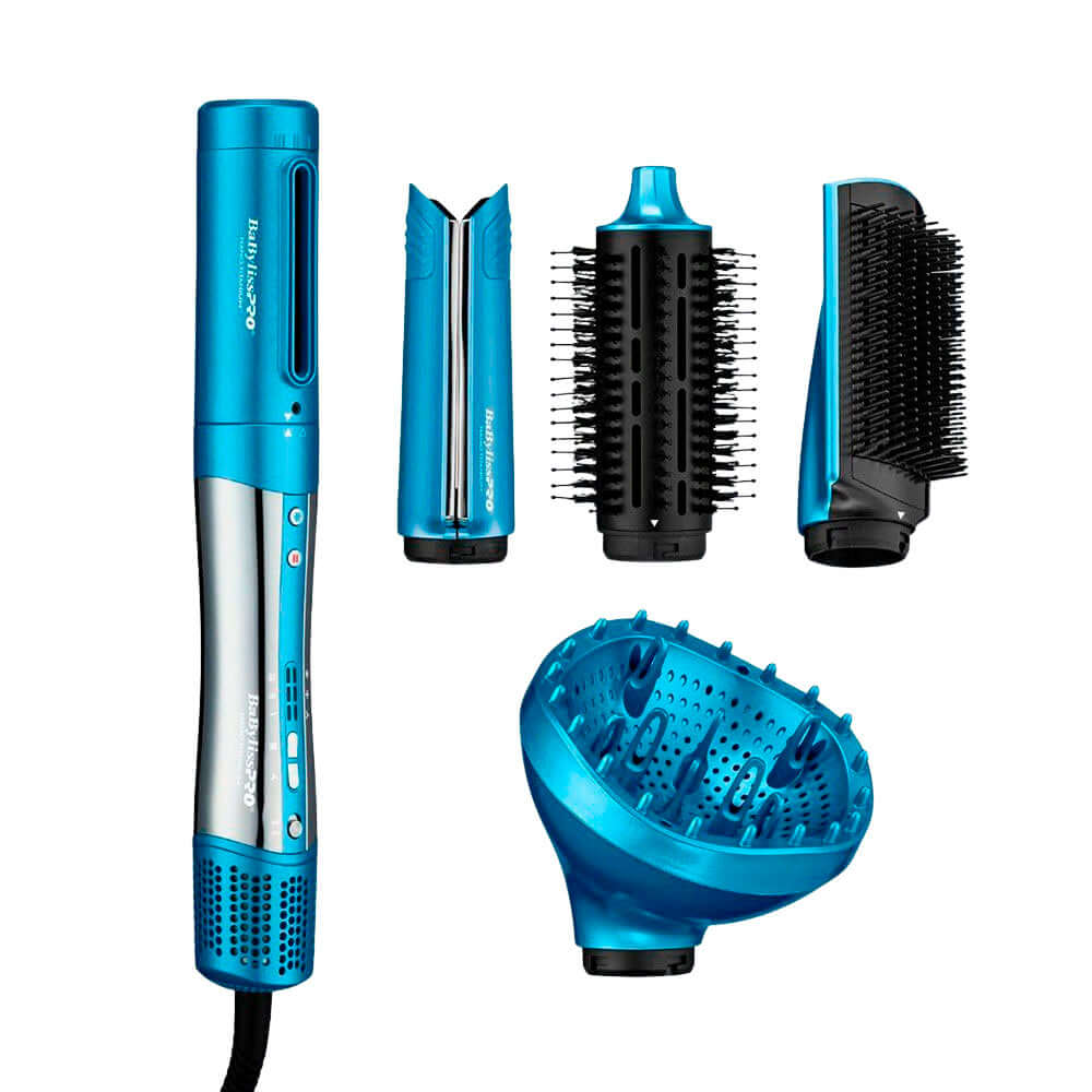 Secador y moldeador iónico BaByliss Pro con múltiples accesorios para un peinado profesional en casa.