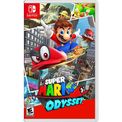 Portada del JUEGO SUPER MARIO ODYSSEY para Nintendo Switch con Mario y Cappy explorando reinos en una aventura 3D.