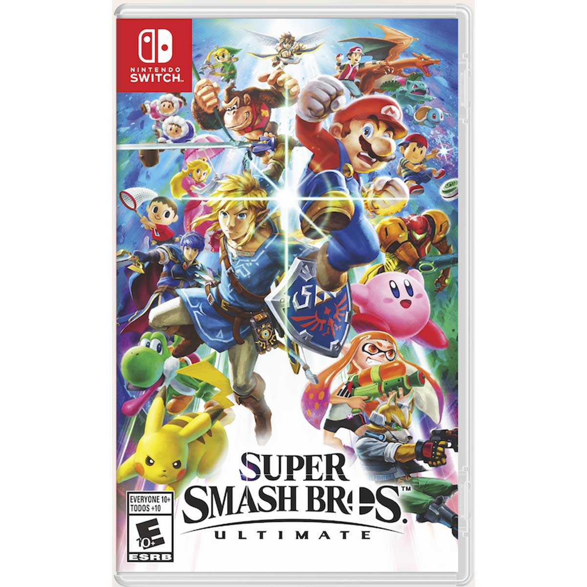 Carátula del JUEGO SUPER SMASH BROS ULTIMATE para Nintendo Switch con personajes icónicos de videojuegos.