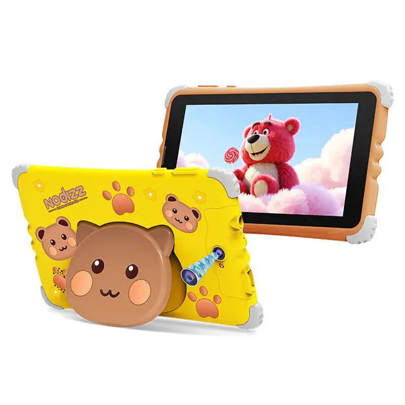 Tablet para niños Nodizz Npad732 con diseño infantil y protector resistente, ideal para entretenimiento.