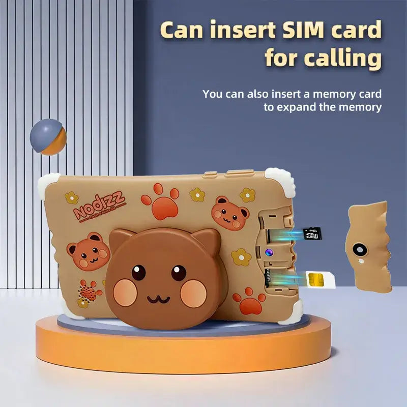 Tablet para niños Nodizz Npad732 con diseños divertidos y ranuras para SIM y memoria.