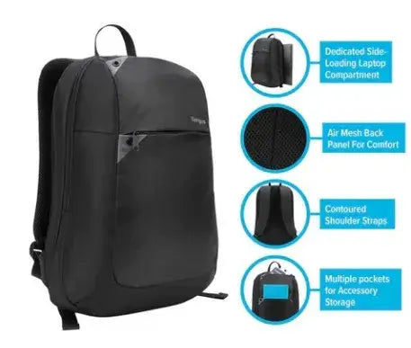 Mochila Targus 15.6 Intellect con compartimento para laptop y panel trasero de malla para mayor comodidad.