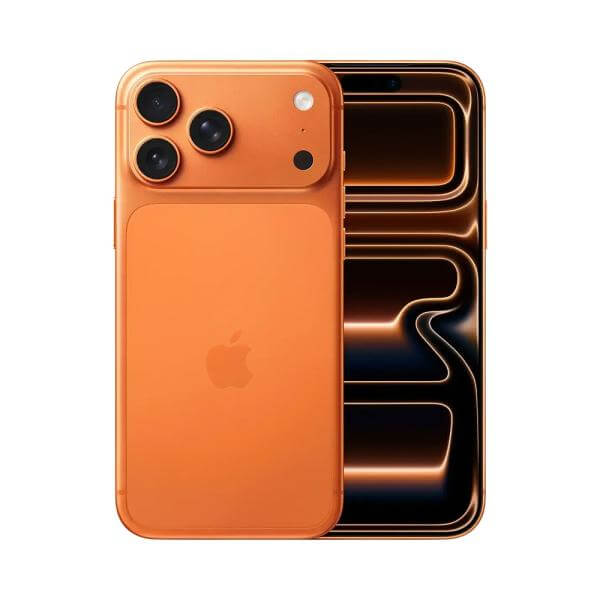 TELEFONO APPLE IPHONE 17 PRO MAX 256GB (eSIM) USA - vista frontal y trasera en color naranja
