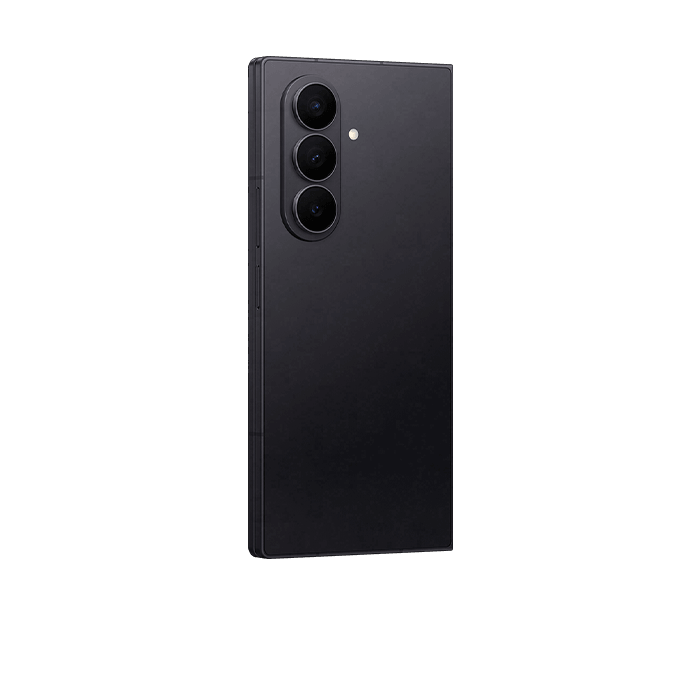Teléfono Galaxy Z Fold 7 12GB negro con cámara trasera y diseño elegante.