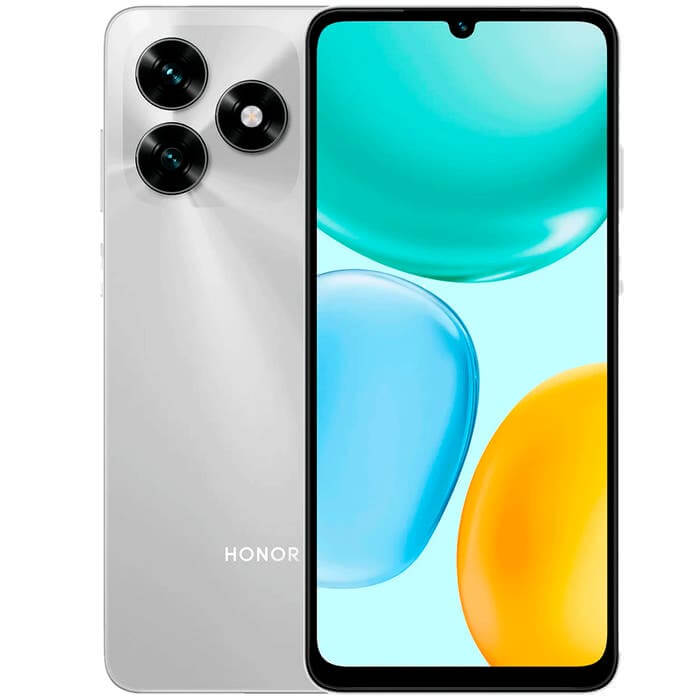 Teléfono Honor X5C 4GB 64GB en color plateado con diseño moderno y pantalla vibrante.