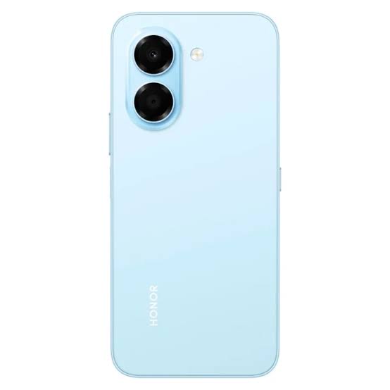 Teléfono celular Honor X7e 6GB 256GB azul con cámara dual y diseño elegante.