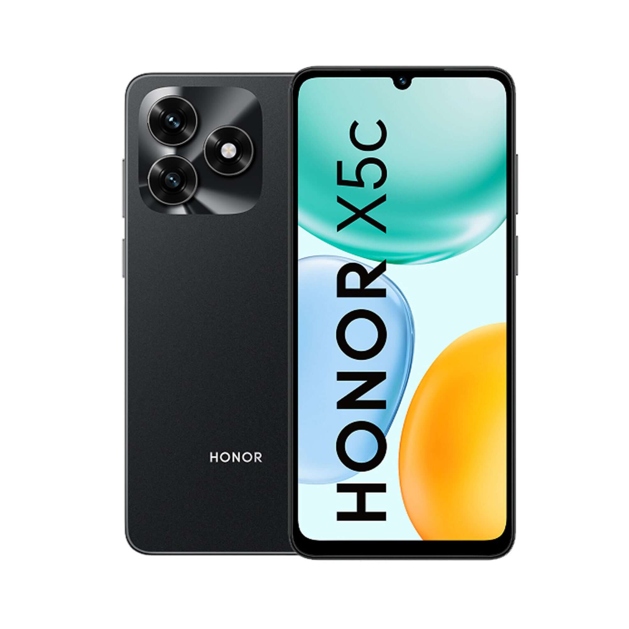 Teléfono Honor X5C 4GB 64GB negro con pantalla clara y diseño moderno.