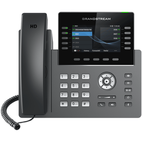 Teléfono IP 10 líneas PoE, eficiente para comunicaciones empresariales, con pantalla HD y múltiples funciones.