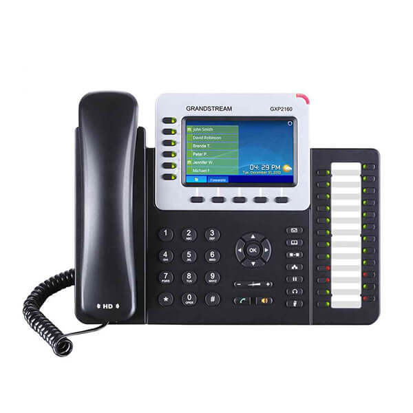 Teléfono IP PoE con 6 líneas y 24 BLF, pantalla LCD, teclas físicas y diseño moderno.