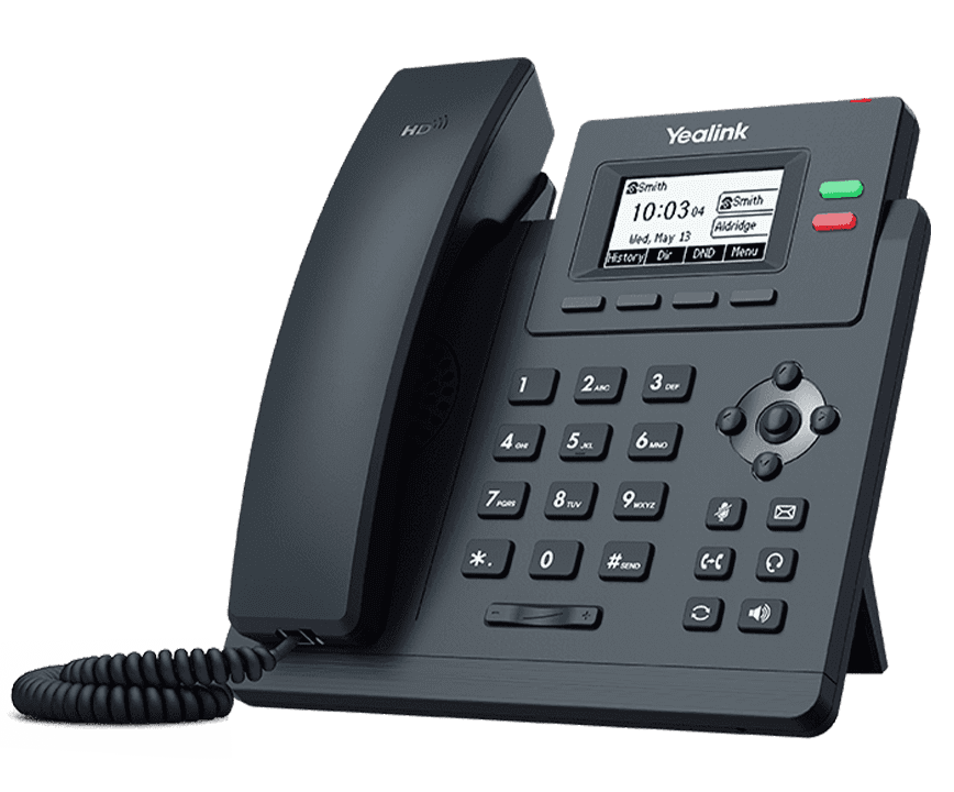 Teléfono IP Yealink para oficinas pequeñas, con diseño ergonómico y conectividad Gigabit.