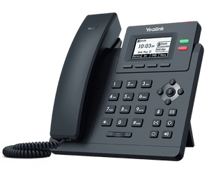 Teléfono IP Yealink para oficinas pequeñas, con diseño ergonómico y conectividad Gigabit.