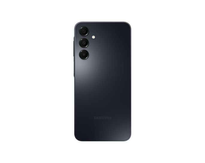 Teléfono Samsung Galaxy A16 4GB 128GB negro desde la parte trasera con diseño elegante y moderno.