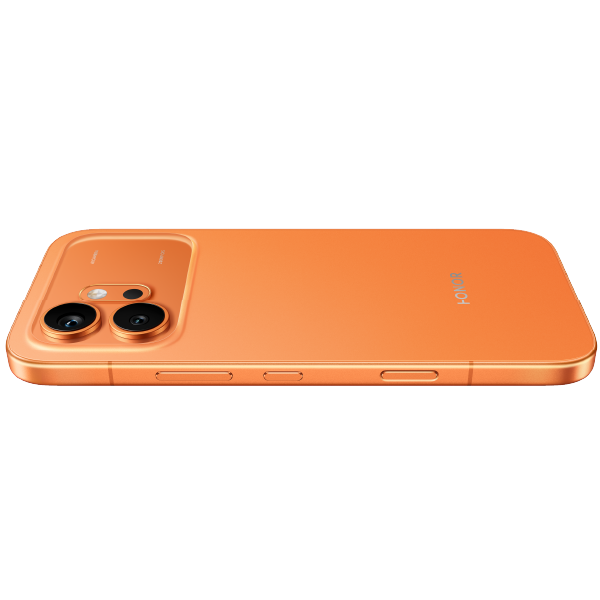 Teléfono celular Honor 600 8GB+256GB naranja con cámara principal de 200 MP, pantalla AMOLED de 6,57 pulgadas y carga rápida.