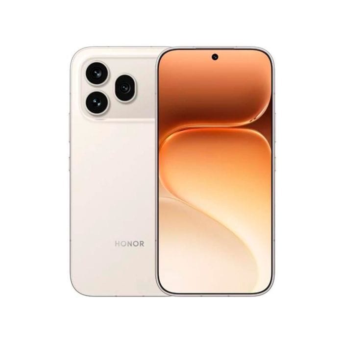Teléfono celular HONOR 600 PRO dorado con pantalla AMOLED y triple cámara