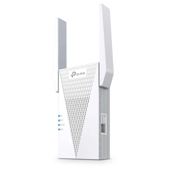 Extensor Wi-Fi 6 TP-Link AX1800 con diseño moderno y soporte de última tecnología para mejorar tu red.