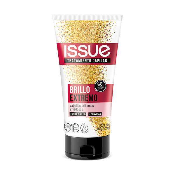 Tratamiento Capilar Brillo Extremo - tubo de tratamiento capilar Issue para cabello brillante y sedoso, diseño con detalles dorados