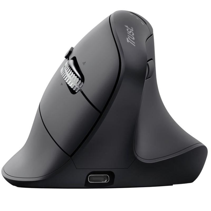 Mouse Ergonómico Vertical Trust Vyran 26107 Inalámbrico Recargable 4800 DPI Negro