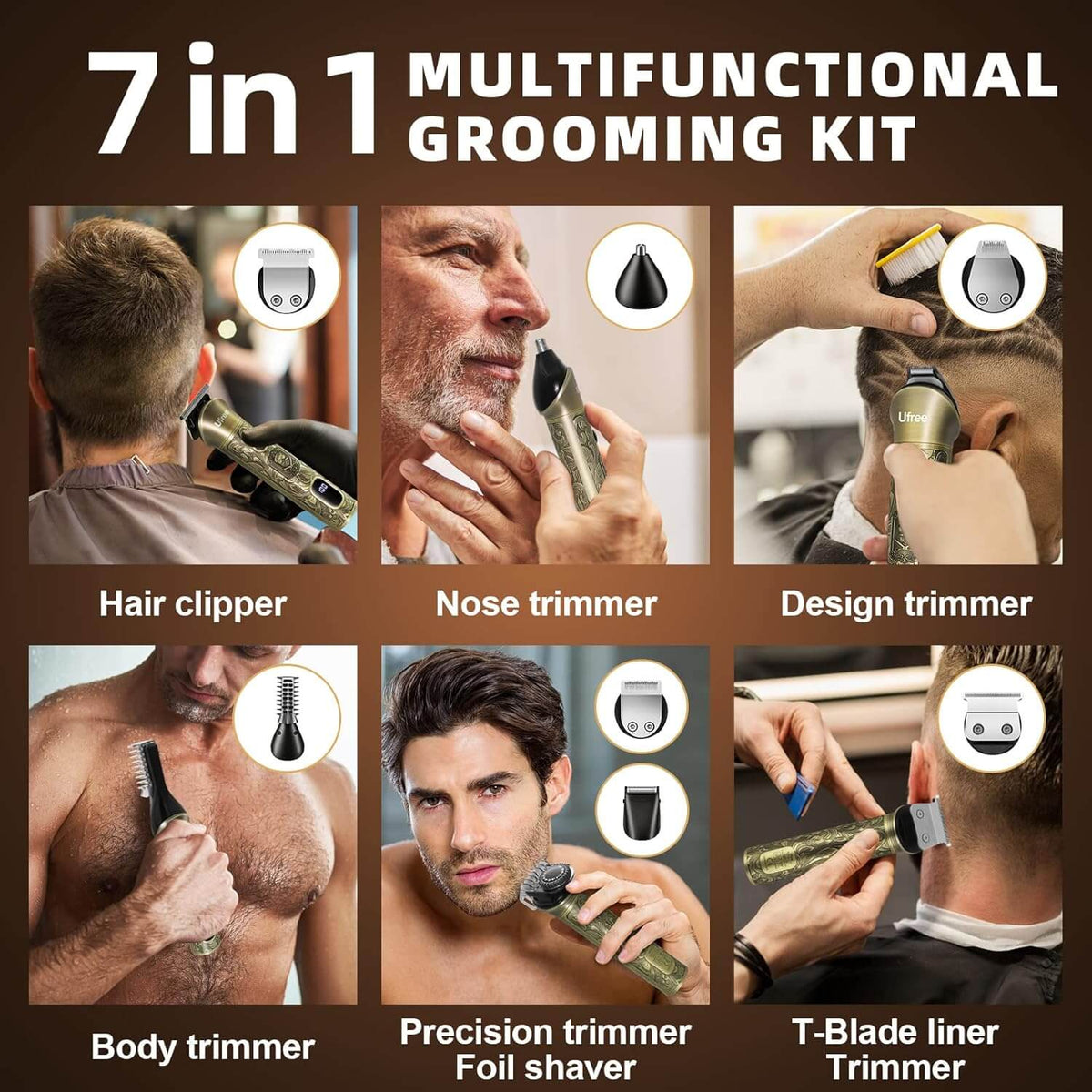 Ufree-maquinilla de afeitar - Rasuradora eléctrica para hombres 6 en 1 inalámbrica Kit para bigote cuerpo nariz y cara Costa Rica