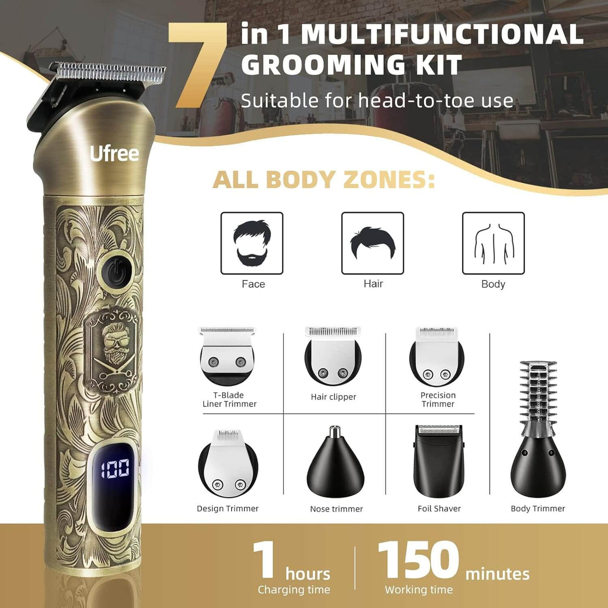 Ufree-maquinilla de afeitar - Rasuradora eléctrica para hombres 6 en 1 inalámbrica Kit para bigote cuerpo nariz y cara Costa Rica