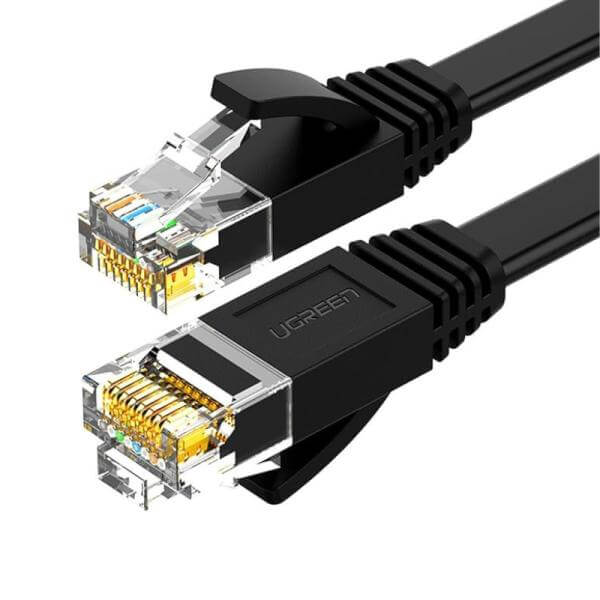 CABLE UGREEN NW102 LAN CAT6 UUTP PLANO 5M 50176 - black flat CAT6 Ethernet cable with gold RJ45 connectors