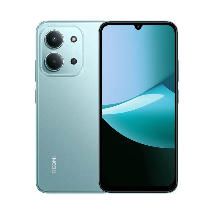 Teléfono Redmi 15C 8GB 256GB Mint Green — vista frontal y trasera, pantalla 6.9" 120Hz, batería 6000mAh, resistencia IP64