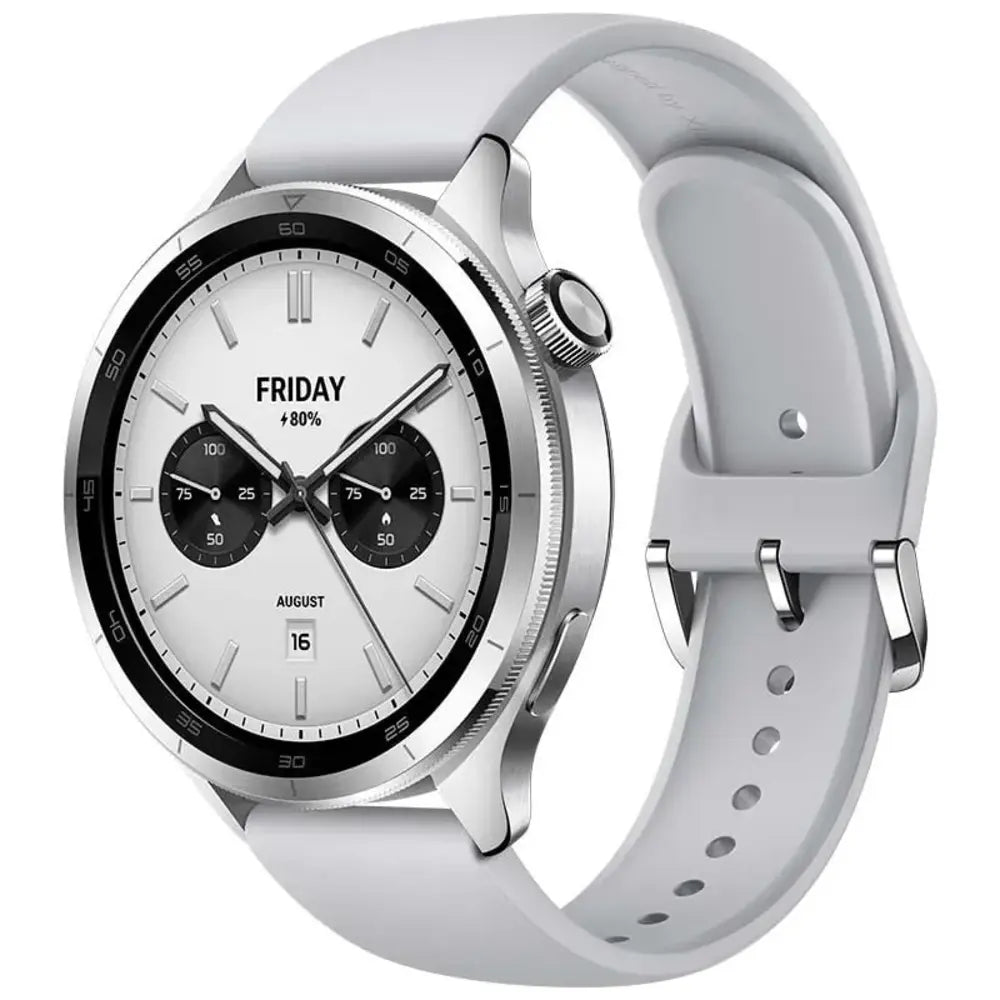 XIAOMI WATCH S4 41MM BLANCO con pantalla AMOLED de 1.32 pulgadas y correa blanca, vista frontal derecha, diseño elegante.