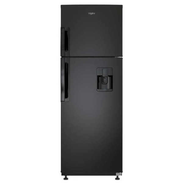 Refrigerador Whirlpool 11 pies negro, con diseño elegante y tecnología de enfriamiento eficiente.