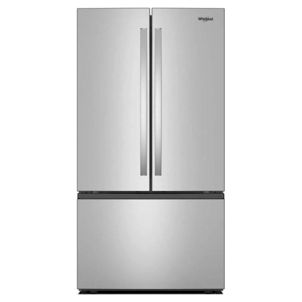 Refrigerador French Door 31 pies Whirlpool de acero inoxidable, diseño elegante y funcional.