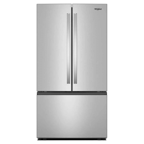 Refrigerador French Door 31 pies Whirlpool de acero inoxidable, diseño elegante y funcional.