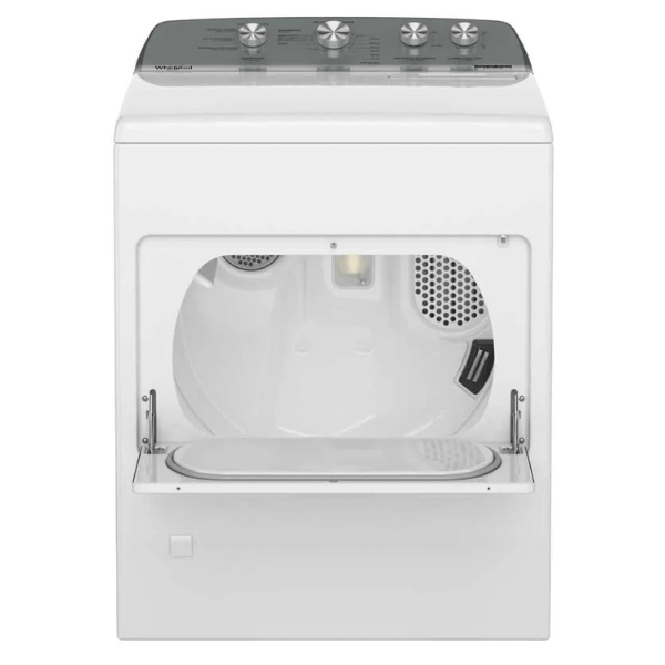 Secadora a gas Whirlpool 26 kg modelo 7MWGD26TLRW vista frontal con puerta abierta.