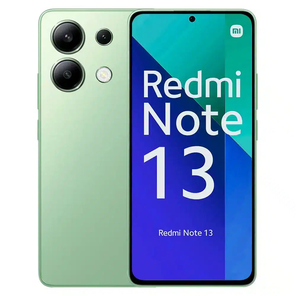 Celular  Xiaomi Redmi  Note 13  / 128Gb  8Gb - vista frontal y trasera color verde con triple cámara