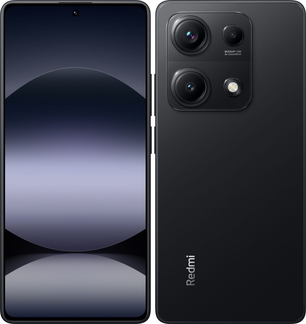 CELULAR XIAOMI REDMI NOTE 14S / 256GB 8GB - frontal and rear view in black showing triple camera module and display