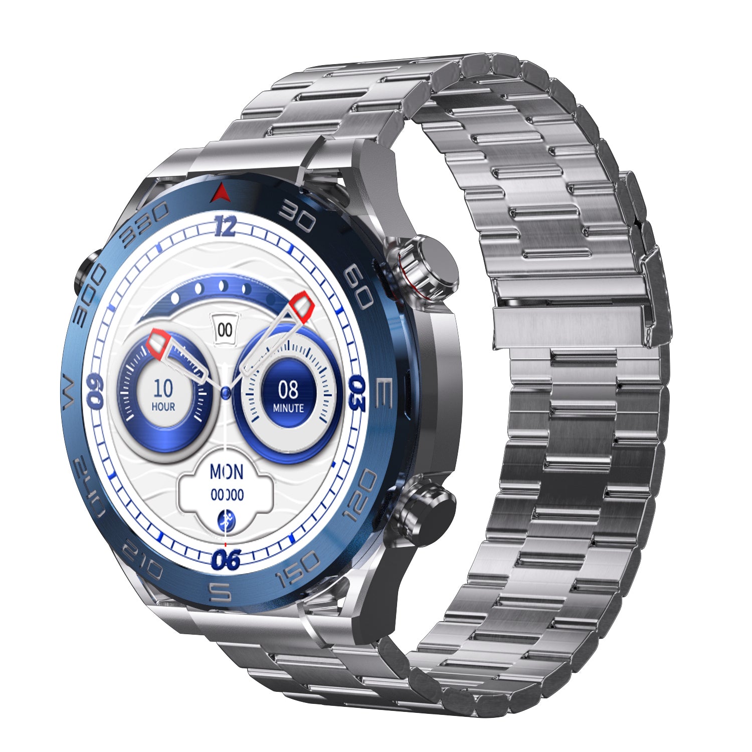 Reloj Inteligente De Moda Zd5 Ultra Mate Zordai Con 2 Correas- Reloj Plateado Con Azul, reloj inteligente plateado con bisel azul y correa metálica