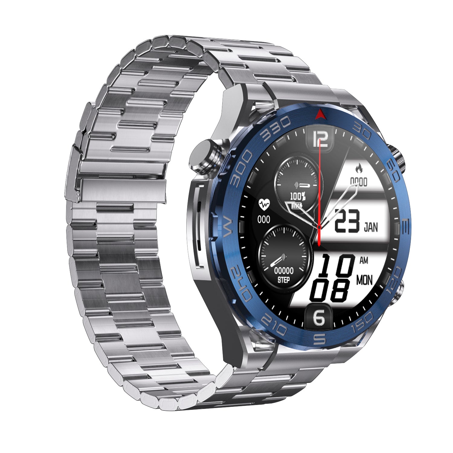 Reloj Inteligente De Moda Zd5 Ultra Mate Zordai Con 2 Correas- Reloj Plateado Con Azul reloj inteligente plateado con bisel azul y correa metálica, pantalla táctil deportiva, IP68