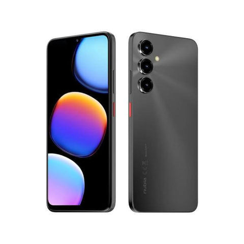 Telefono Celular ZTE nubia V80 Max Negro 4+10 256GB 6.9" HD+ 120Hz 4G Black, vista frontal y trasera del dispositivo.
