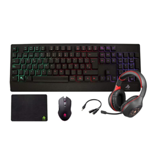 KIT GAMING  EAGLE WARRIOR RHINO 4 IN 1  TECLADO RAINBOW COLOR LETTER BACKLIGHT+ MOUSE + MOUSE PAD+ HEADSET + (KMB302+ MOM636+ FXX24182+ FHS3007)