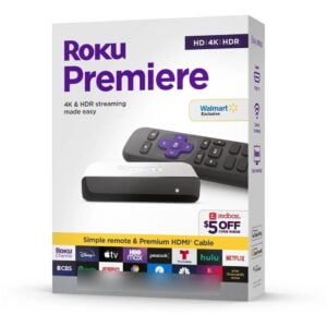 Roku Premiere | Reproductor multimedia de transmisión 4K/HDR con cable HDMI de alta velocidad premium y control remoto simple