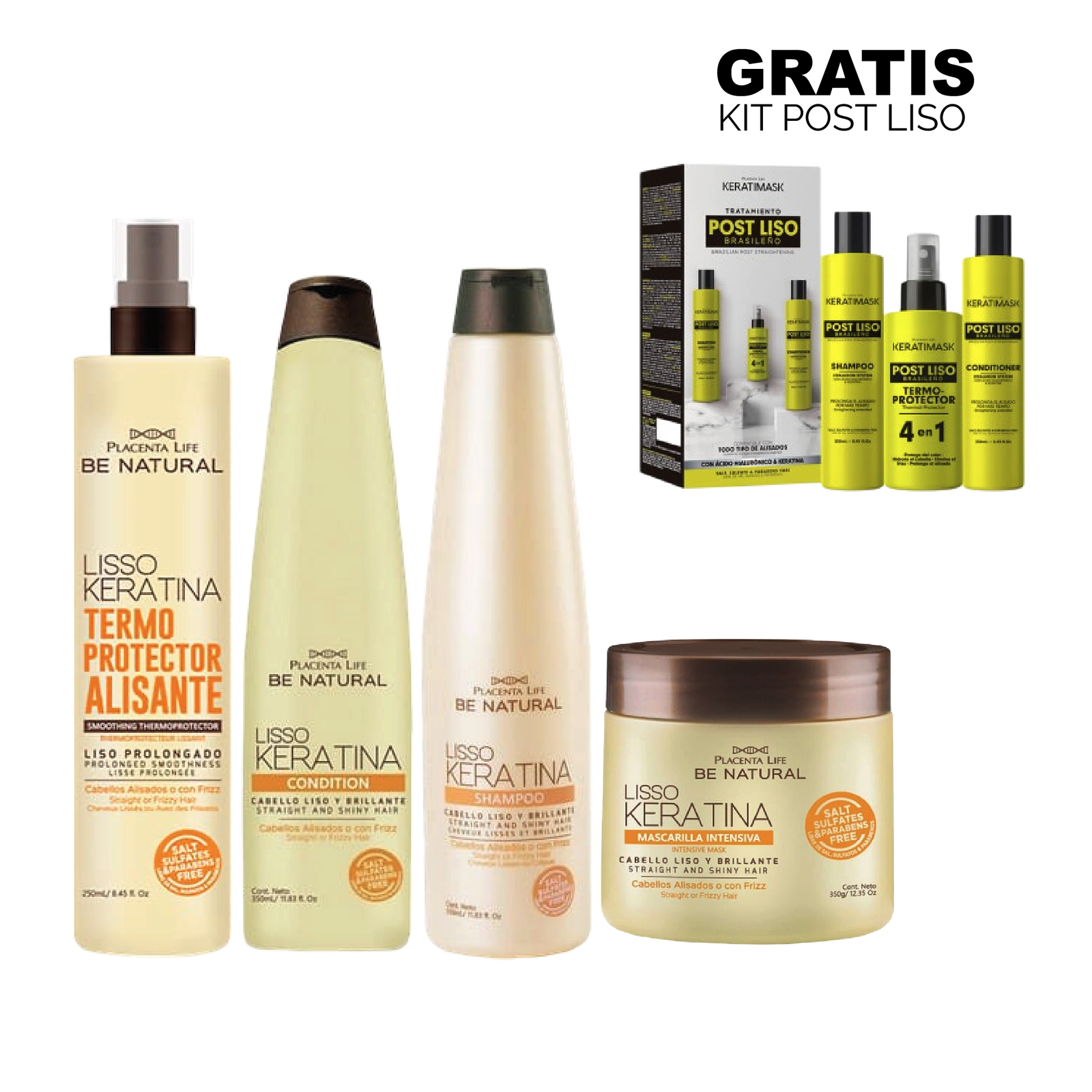 Kit Cuidado para el cabello Lisso Keratina Be Natural 4 pack+ regalía