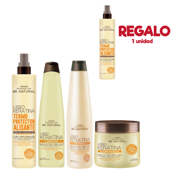 Kit Cuidado para el cabello Lisso Keratina Be Natural 4 pack+ regalía