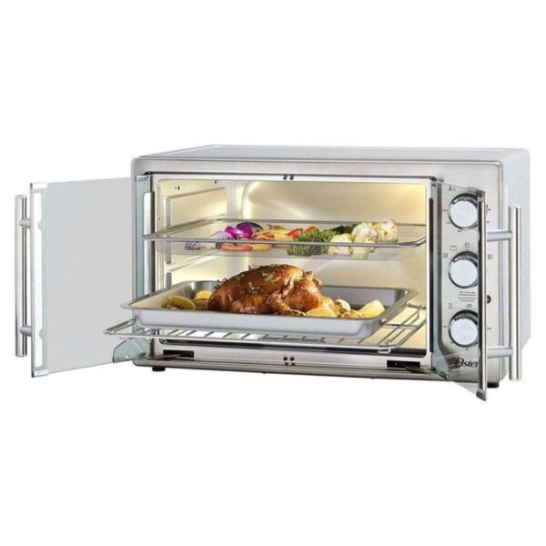 Horno Oster Con Freidora De Aire - Capacidad 42 Litros - Puertas Estilo Francés - 5 Funciones Pre-Programadas - Precalentamiento Rápido - Control De Temperatura Hasta 230 °C - Incluye Accesorios