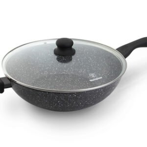 Westinghouse wok de aluminio forjado con tapa de vidrio acabado marmol negro con puntos blancos 32 cm - WCCW0009032MBB