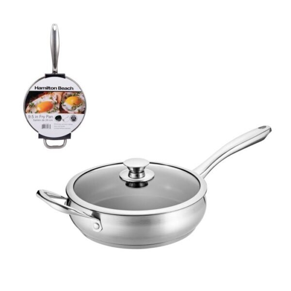 Hamilton Beach Sarten Acero Inox 24Cm | 9.5" C/Tapa Vidrio Induccion Profesional Hbq102