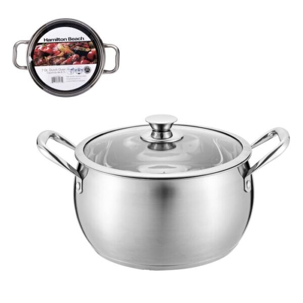 Hamilton Beach Dutch Oven Acero Inox 6.6L | 7Qt C/Tapa Vidrio Induccion Profesional Hbq107