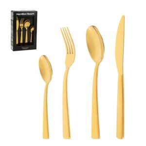 Hamilton Beach Set De Cubiertos 24 Pzas Acero Inoxidable Polish Gold Hpa101G-24