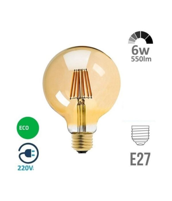 Led Vintage G125 6W 3000K E27 85-277V Dorado