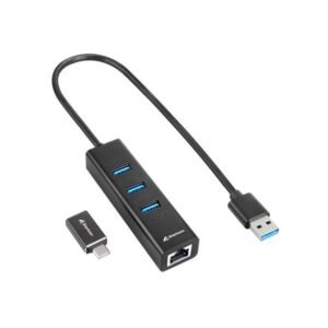 Adaptador Usb Sharkoon Shark 3-Port Usb 3.2 Gen 1 Alu Hub +Rj45 Ethernet 4044951037575